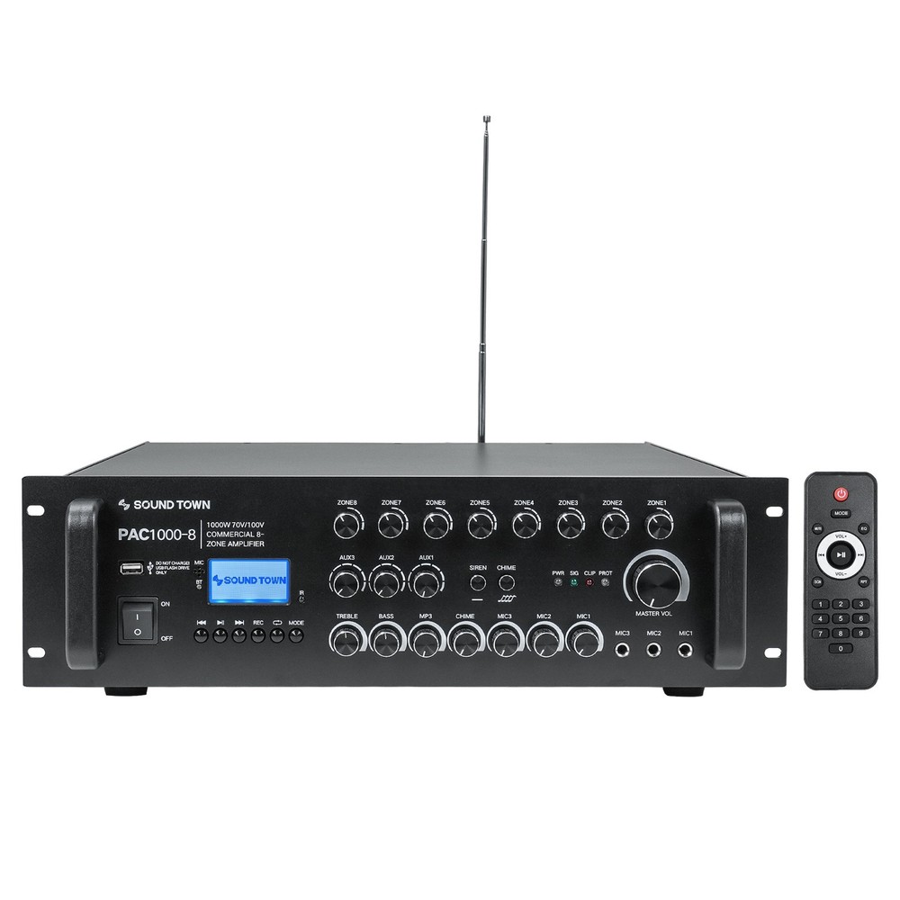 Sound Town 1000W 8-Zone 70V/100V Commercial Amplifier Bluetooth LCD (PAC1000-8)