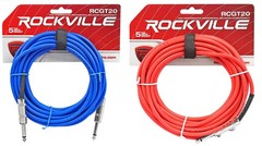 4 Rockville 20′ 1/4″ TS to 1/4“ TS Guitar/Instrument Cable (2 Red and 2 Blue)