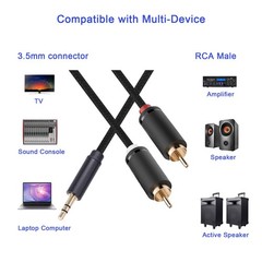 3.5mm Aux to RCA Cable 10FT, 2Pack, Black, 1/8 Male Dual 10 FT, Black