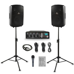 PRORECK MX10 1600W Powered Mixer Complete PA System 10″ Passive Speakers BT Mic
