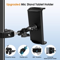 Mic Stand Tablet Holder Mount for 4.7–12.9″ iPad iPhone Aluminum Adjustable US