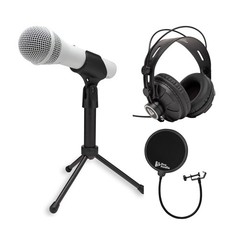 Samson Q2U USB XLR Handheld Dynamic Microphone Headphones Bundle (White)