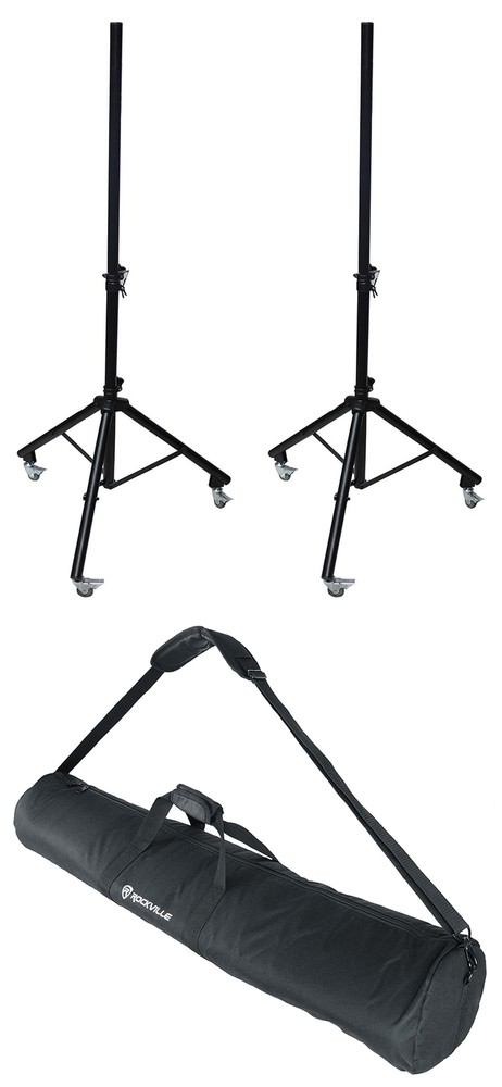 2 ProX X-SW15 Foldable and Adjustable Speaker Lighting Tripod Stands+Casters+Bag