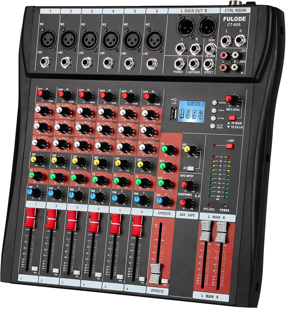 FULODE CT60 6-Channel Professional Mixer Audio Bluetooth U Disk 48V Phantom Powe