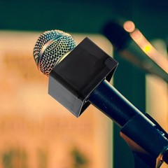 2Pcs ABS Square Cube Mic Station Logos Interview TV Station Mic Logos Black
