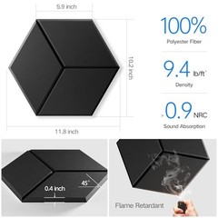 12 Pack Black Self-Adhesive Acoustic Panels – 12″ x 10″ x Y-Cut Hexagon