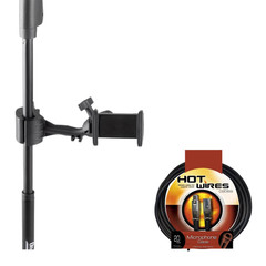 Mic Stand Smartphone Holder + 20ft XLR Microphone Cable Vocal Recording Bundle