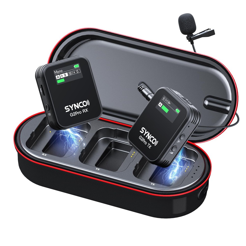 SYNCO Wireless Microphone System with Charging Case, G2A1 MEGA RX+TX 8GB Storage