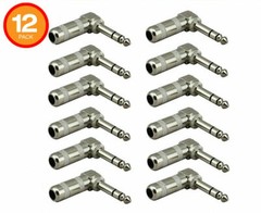 12 x 1/4″ Male Right Angle TRS Stereo Audio Cable Plugs 6.35mm Connector Adapter