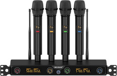 4-Channel Wireless Microphone System, UHF Rackmountable Cordless Mic Set W/ 4X 1