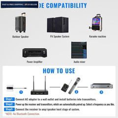 Phenyx Pro Wireless Microphone System,Metal Mic Set PTU-52B, Black