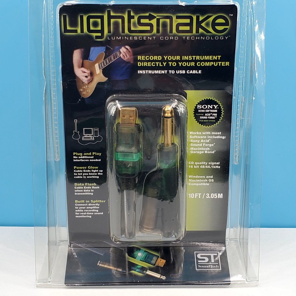 (Guitar To USB) SoundTech LightSnake STUSBG10 Luminescent Cord