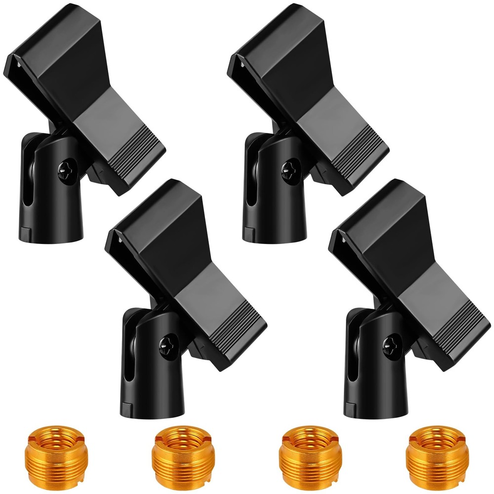 Mic Clips for Stands Set – 4 Piece Adjustable Holders with Black