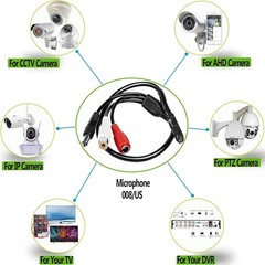 CCTV Microphone w/ Preamp RCA Audio Out 12V DC Adjustable Gain DVR NVR IP