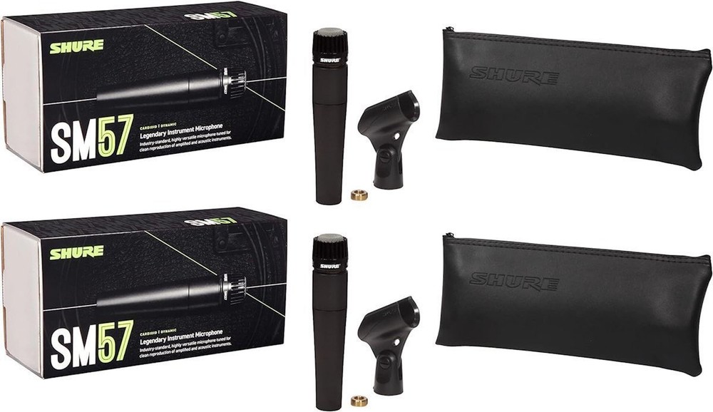 Shure SM57-LC Cardioid Dynamic Instrument Microphone 2 Pack, clips+bags