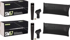 Shure SM57-LC Cardioid Dynamic Instrument Microphone 2 Pack, clips+bags