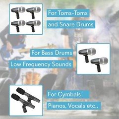 Pyle 7-Piece Wired Dynamic Kit-Kick Bass, Tom/Snare Cymbals Microphone Set-…