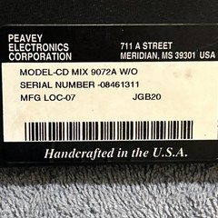 Peavey 9072A CD MIX Dual 2Ch Mobile DJ Mixer Needs Power Supply