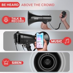 PYLE 50W Megaphone Speaker PA Bullhorn 9.50 x x 14.00″, Black Aux Input