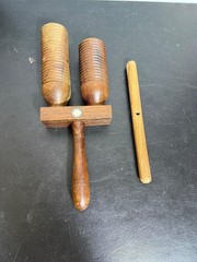 Vintage Wooden Double Guiro Scraper Percussion Instrument