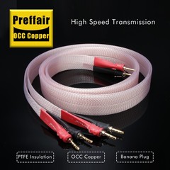 Silver Plated OCC Teflon Ribbon Flat HiFi Speaker Wire Cable with Banana Plug