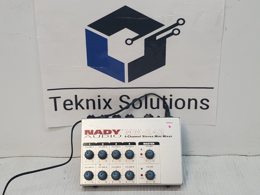Nady Audio MM-242 4-Channel Stereo Mini Mixer with Power Supply. Uses 9v Battery