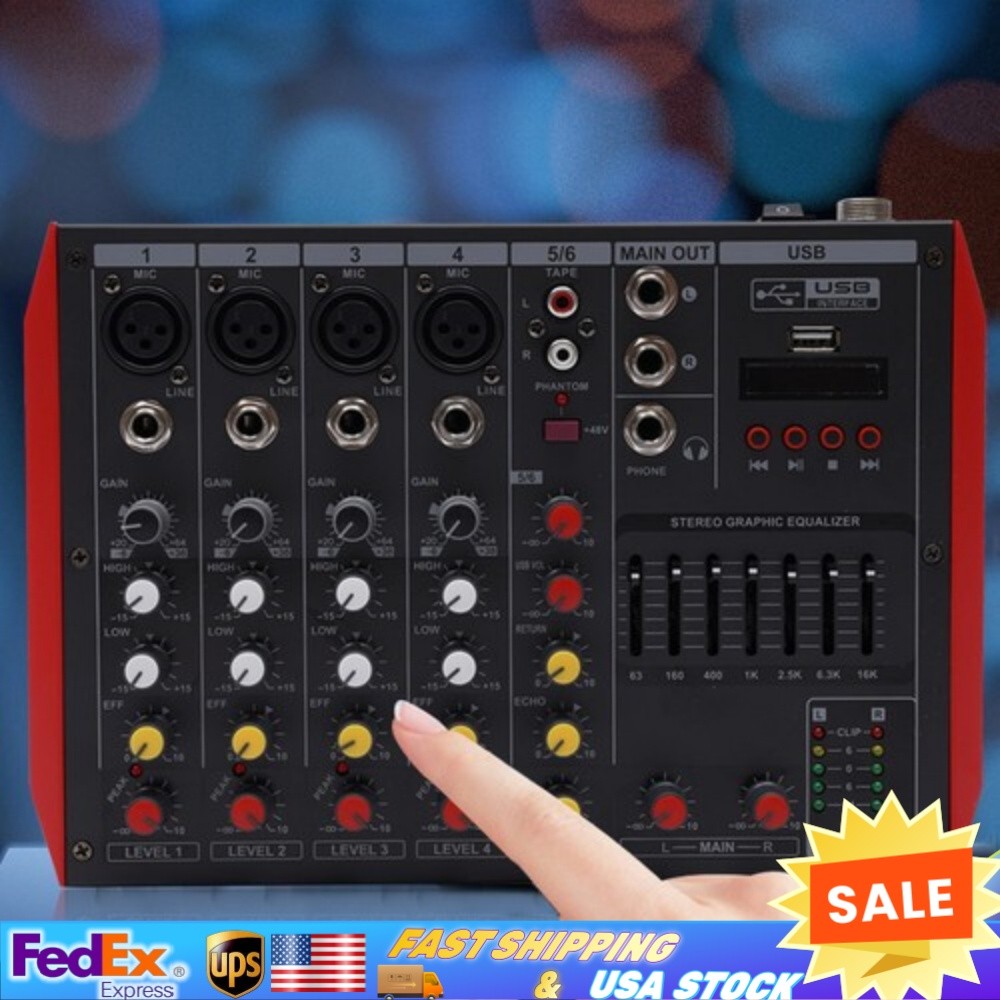 6-Channel Bluetooth Audio Mixer with Digital Effects and Phantom Power