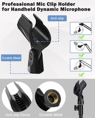 2 Pack Adjustable Desktop Mic Stand, Portable Foldable Tripod with Clip Holder