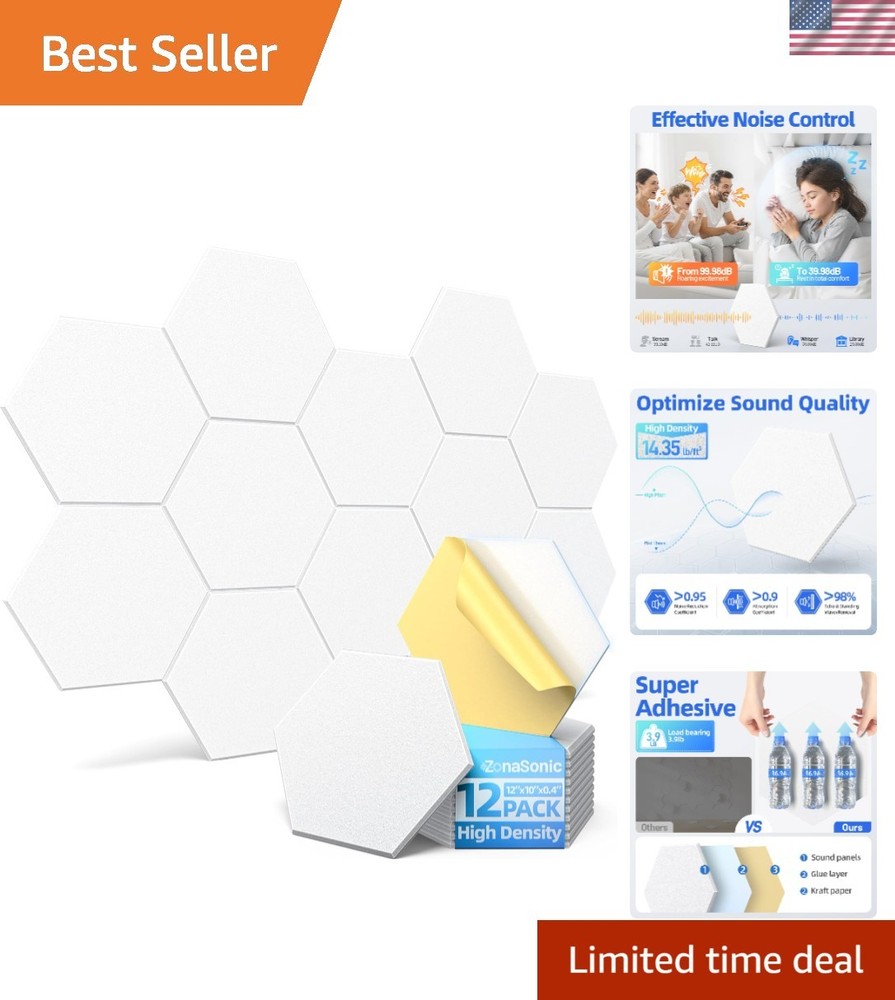 Stylish White Hexagon Acoustic Panels – 12 Pack for Noise Reduction and Decor