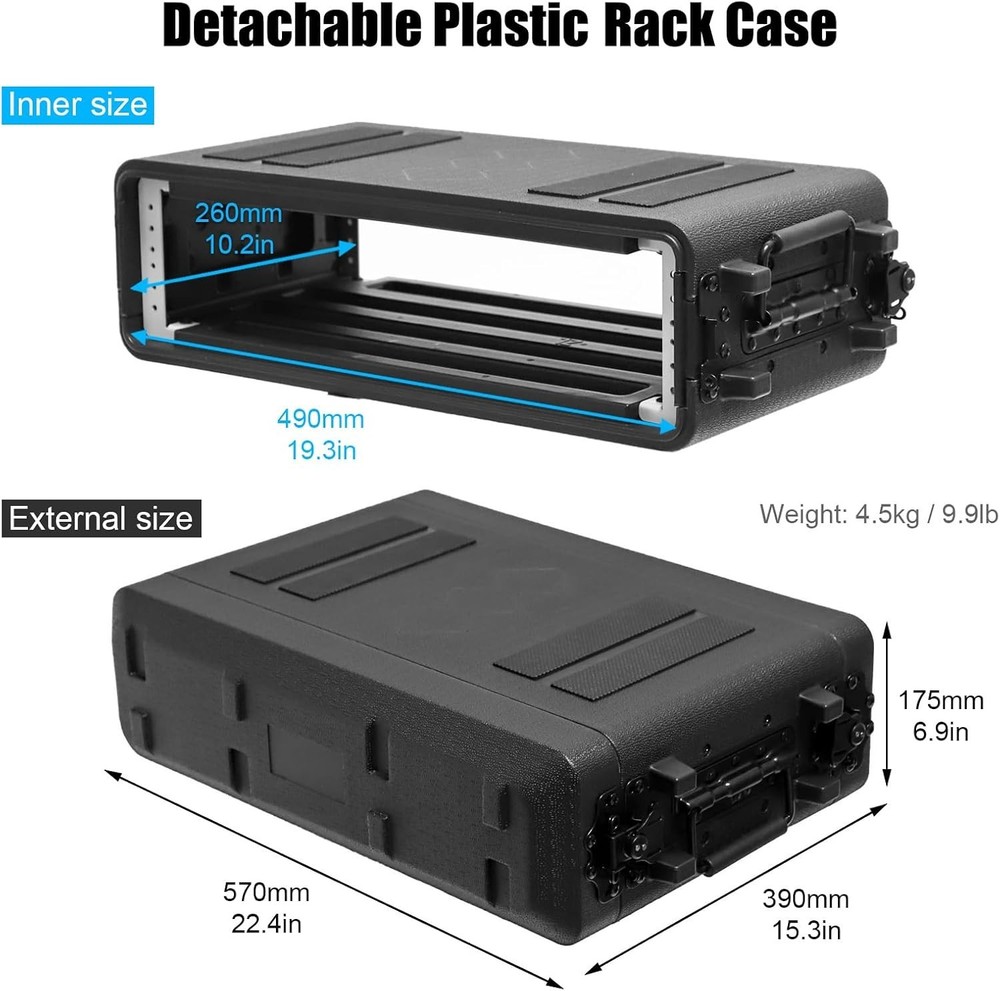 6U Rack Case Shallow 12/17″ Deep Flight Case Shock Mount for Amplifier Pro Audio