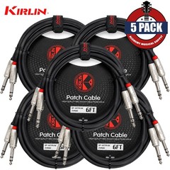 5-PACK Kirlin 6FT Dual 1/4″ TRS To Same 24AWG Audio Patch Cable AP-407 PR-06/BK