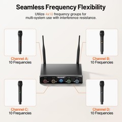 MELONARE 4-Channel Wireless Microphone System, UHF 4 Handheld Mics, Black