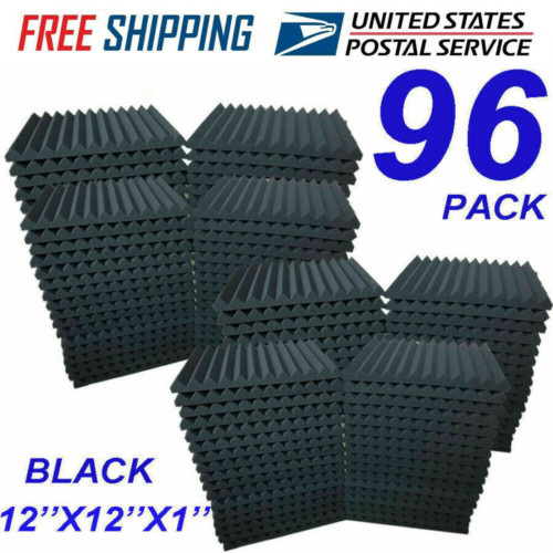 12-96PCS Black Acoustic Foam Panel Wedge Studio SoundAbsorb Wall Tiles Free Ship