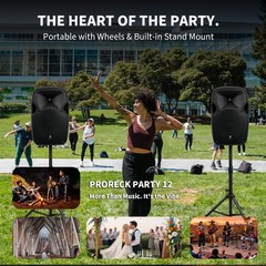 PRORECK 1000W Powered PA Speaker System 12″DJ Party Speakers Bluetooth Stand Mic