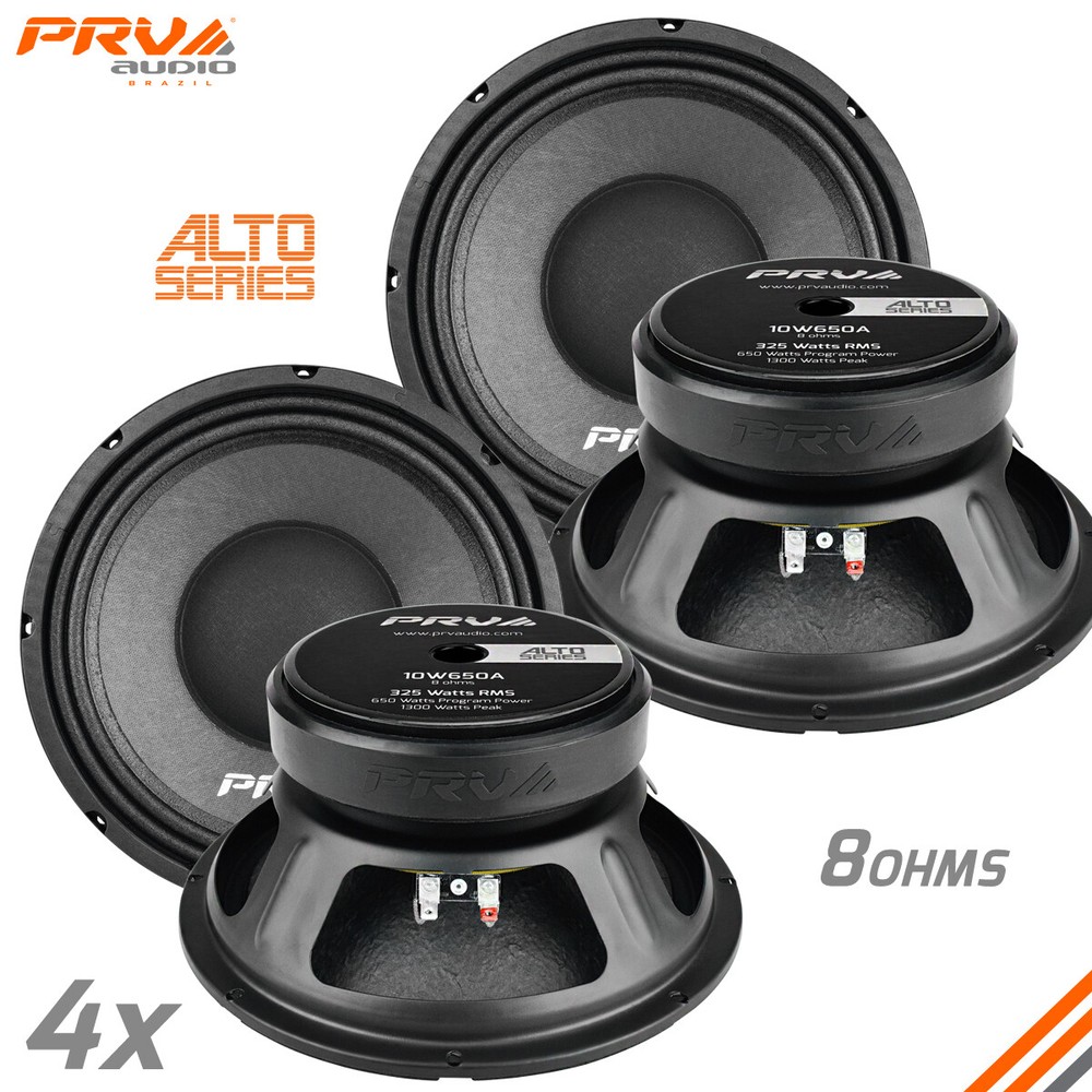 4x PRV Audio 10W650A Midbass ALTO PRO Audio 10″ Speakers 8 Ohm 650 Watts Woofer