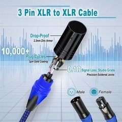 Professional 6FT XLR Male to Female Microphone Cable, Dual 6 Feet 1-Pack