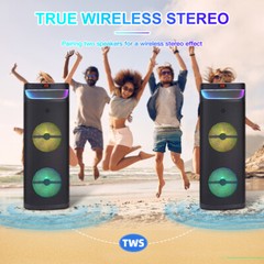 Portable Dual 10″ Wireless Bluetooth Party Speaker Subwoofer Sound System w/ Mic