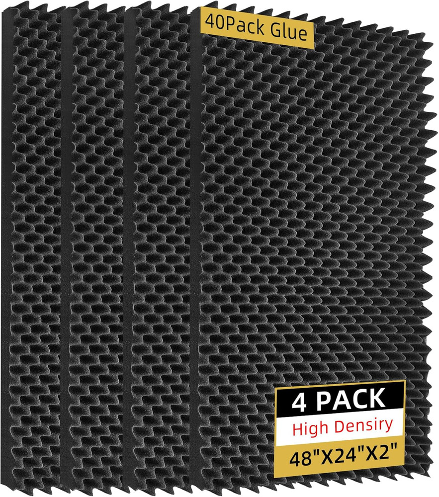 4 Pack Soundproof Foam Panels – High Density Egg Crate Pads with Adhesive, Black