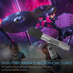 Pyle 7-Piece Wired Dynamic Kit-Kick Bass, Tom/Snare Cymbals Microphone Set-…