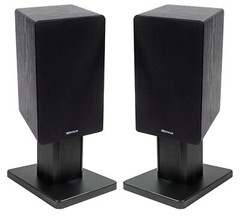 (2) Rockville RockShelf 64B Black 6.5″ Home Bookshelf Speakers+8″ Speaker Stands