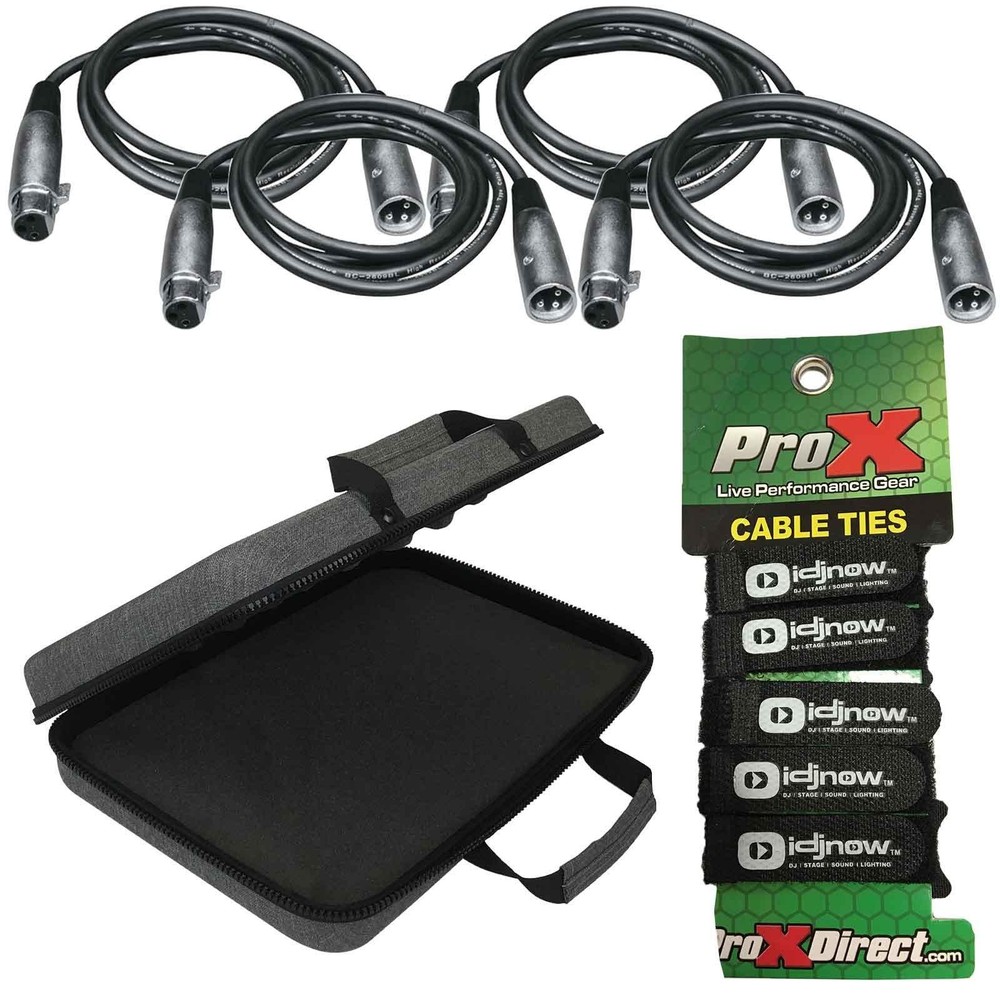 Lighting Accessories Package 25′ Male-Female DMX Cables (4 Pack) + Ties + Case