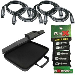 Lighting Accessories Package 25′ Male-Female DMX Cables (4 Pack) + Ties + Case