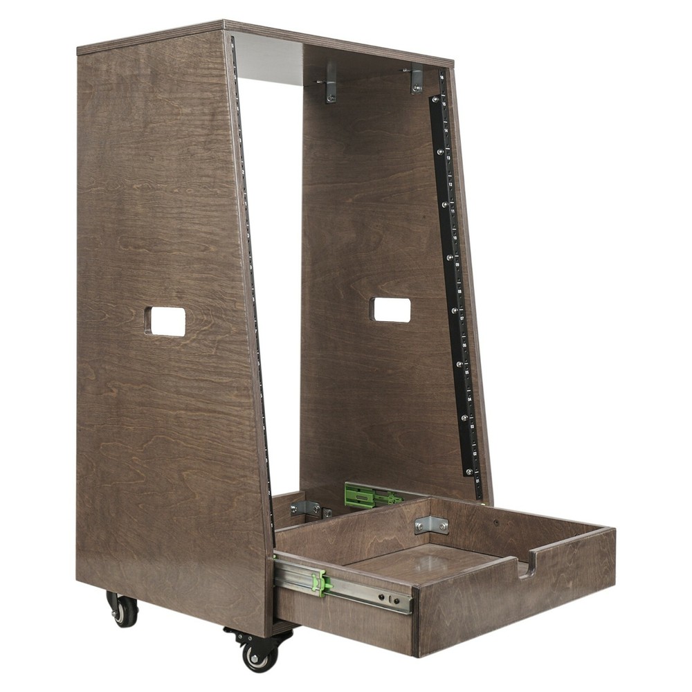 Sound Town 16U DIY Slanted Studio Rack w/h 2U Drawer Plywood Casters SDRK-16TBD2