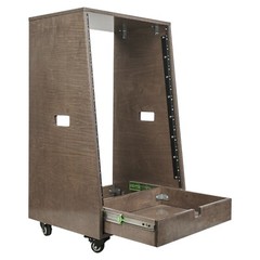 Sound Town 16U DIY Slanted Studio Rack w/h 2U Drawer Plywood Casters SDRK-16TBD2
