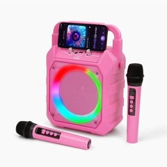 JOYC Mic Drop Karaoke Machine with 2 Wireless Mics & RGB Lights Pink Multicolor