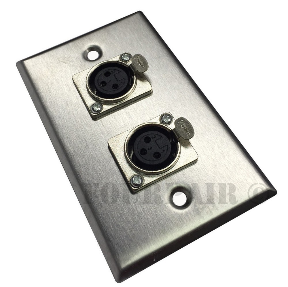 2-Port Dual Socket XLR Female Stainless Steel Microphone Mic Audio Wall Plate