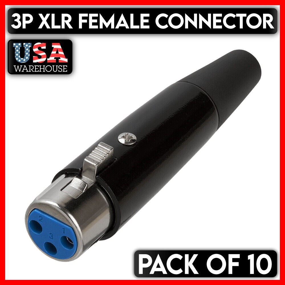 XLR Female Connector 3 PIN Microphone Jack MIC Speaker Audio Adapter Black 10PCS