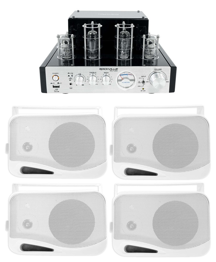 Rockville BluTube Tube Amplifier/Home Theater Bluetooth Receiver+(4) 4″ Speakers