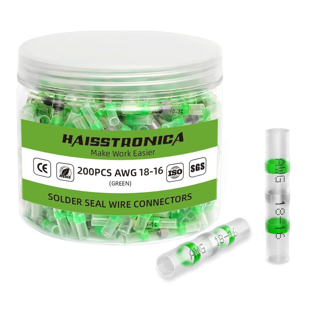 haisstronica 200PCS Solder Seal Wire AWG 18-16 Green, Green