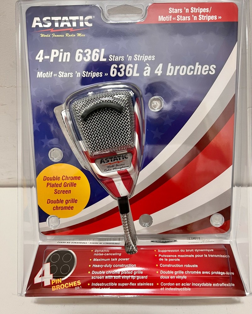Astatic 636L-FLAG Stars N‘ Stripes Noise Canceling CB Radio Mic 302-10309 NEW